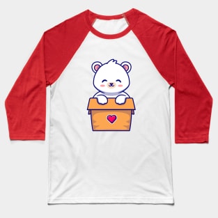 Cute Polar Bear Playing In Box Cartoon Baseball T-Shirt